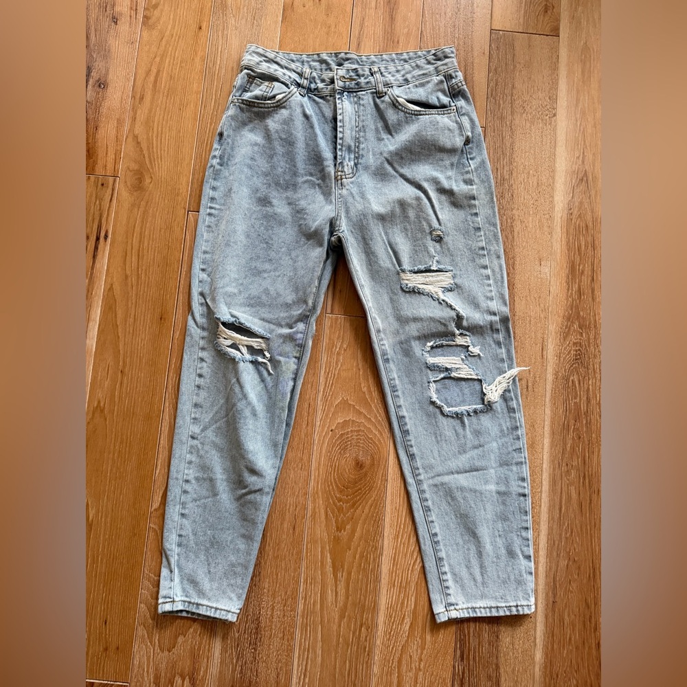 SHEIN Light Blue Distressed Boyfriend Jeans